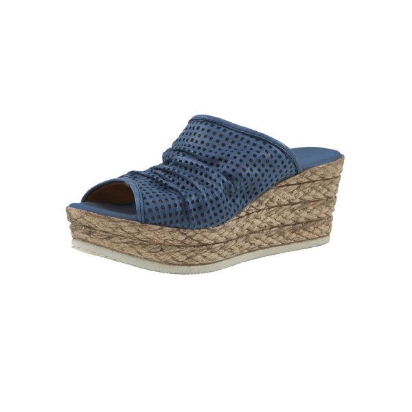 Nappa leather mule with eyelet pattern, denim blue