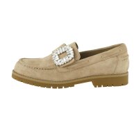 Suede slippers with strass buckle, beige