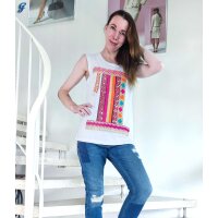 Markentop m. Stickerei, weiß-bunt