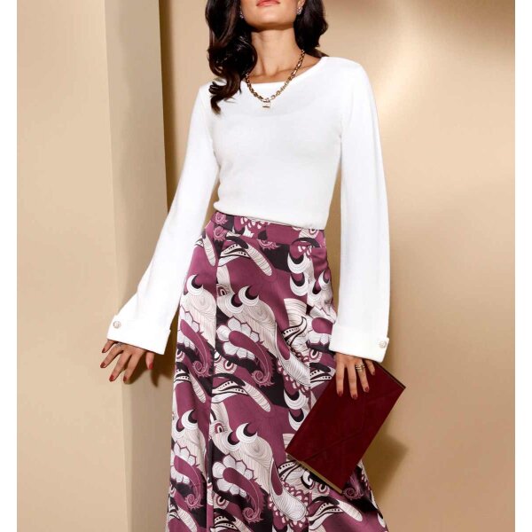 Sweater with trumpet sleeves and ornamental button, ecru