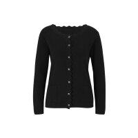 Strickjacke m.Wellenkanten und Schmuckknöpfen, schwarz