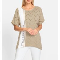 Ajour sweater with stone trim, beige-ecru