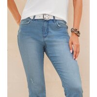 Cropped jeans with destroyed effect, blue-bleached