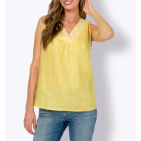 Linen top with contrast embroidery, yellow