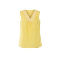 Linen top with contrast embroidery, yellow