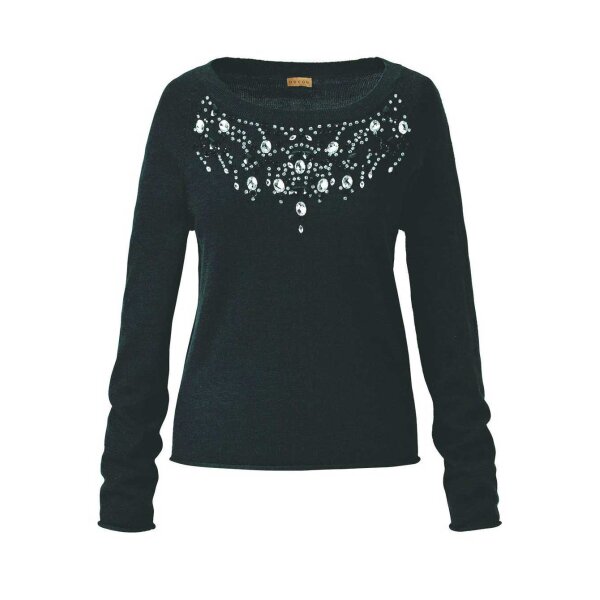 Marken-Pullover m. Strass, dunkelgrün