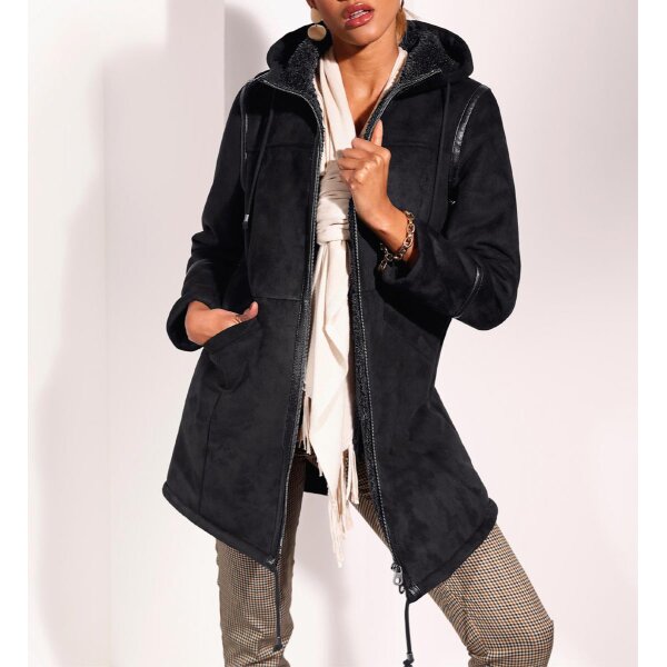Lammfell-Look-Jacke, schwarz