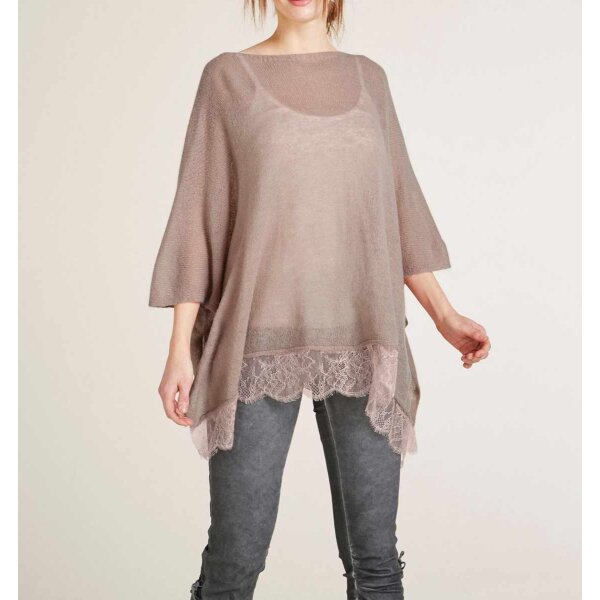 Oversize sweater with lace, rosé