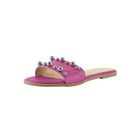 Leather mule wit beads, pink