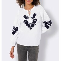 Bluse m. Ornament-Applikation, weiß-schwarz