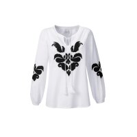 Bluse m. Ornament-Applikation, weiß-schwarz