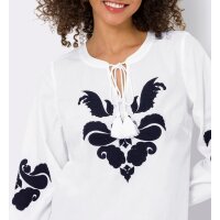 Bluse m. Ornament-Applikation, weiß-schwarz