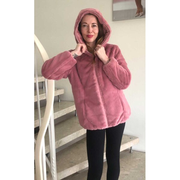 Reversible weave fur jacket. rose wood