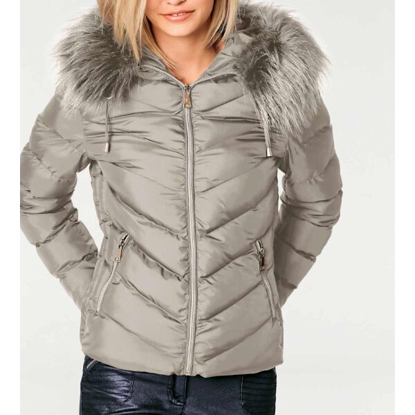 Designer-Steppjacke m. Webpelz, taupe