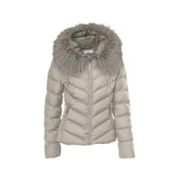Designer-Steppjacke m. Webpelz, taupe