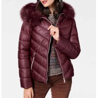 Designer-Steppjacke m. Webpelz, bordeaux