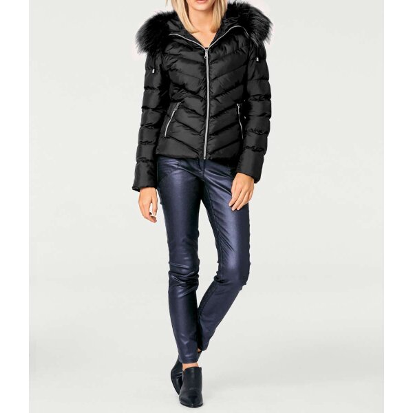 Designer-Steppjacke m. Webpelz, schwarz