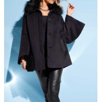 Marken-Wollflauschjacke m. Webpelz, schwarz
