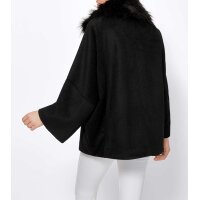Marken-Wollflauschjacke m. Webpelz, schwarz