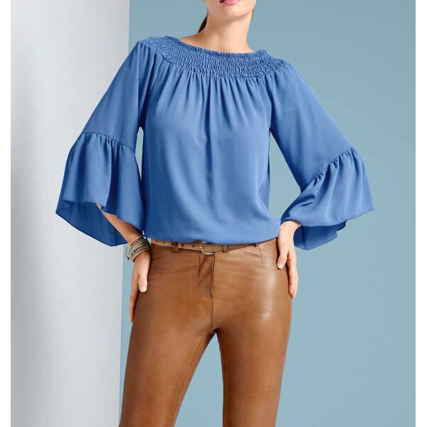 Designer-Volant-Carmenbluse, blau