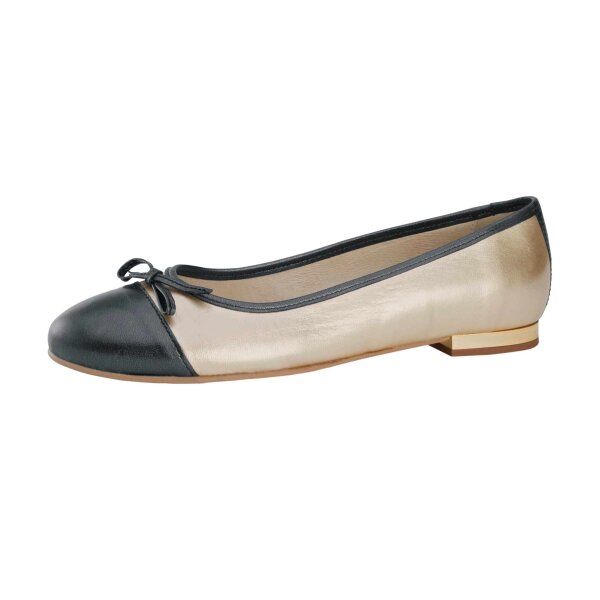 Ballerina aus Rindleder u. Synthetik, goldfarben-schwarz
