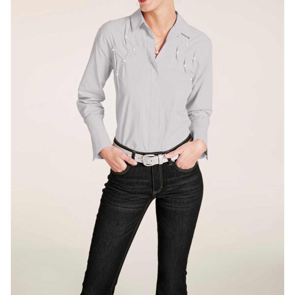 Designer-Bluse m. Perlen, grau