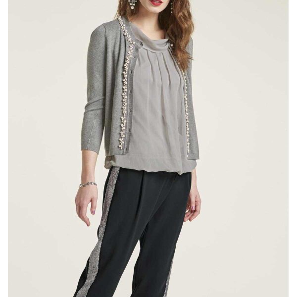 Designer-Cardigan m. Perlen, grau