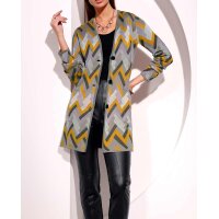 Cardigan with zigg-zagg pattern, stone grey / ochre