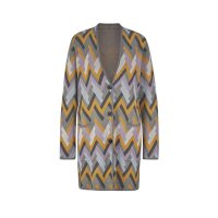 Cardigan with zigg-zagg pattern, stone grey / ochre