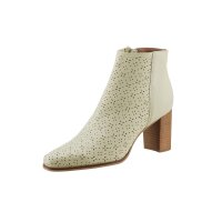 Cowhide nappa bootie with eyelet pattern, ecru