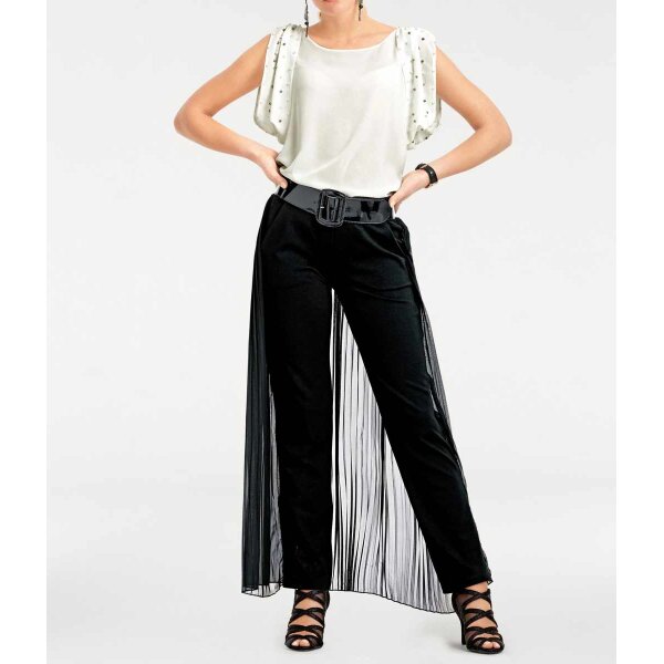 Trousers with chiffon throw, black