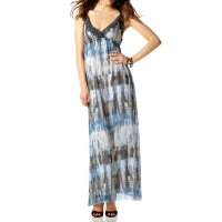 Cocktailkleid m. Pailletten, blau-bunt