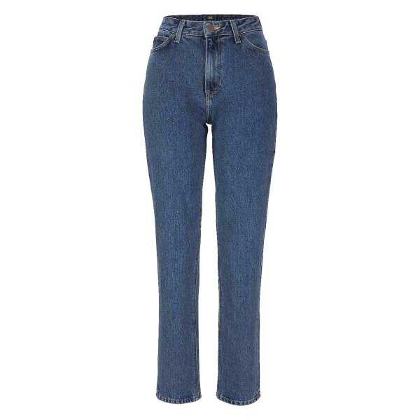 Marken-High-Waist-Jeans, blau
