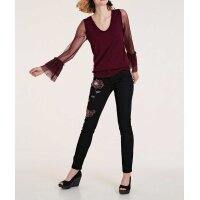 Designer-Pullover m. Plisseeärmeln, bordeaux