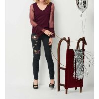 Designer-Pullover m. Plisseeärmeln, bordeaux