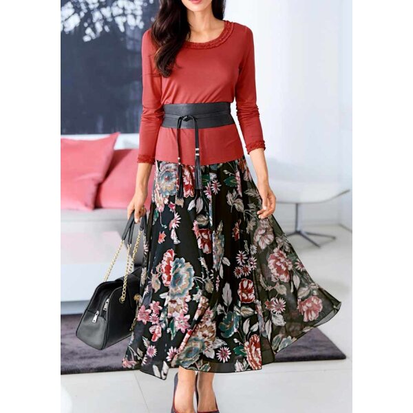 Mesh print skirt, black-lobster