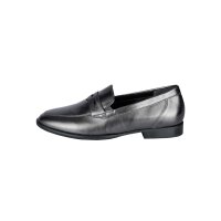 Marken-Lederslipper, grau-metallic