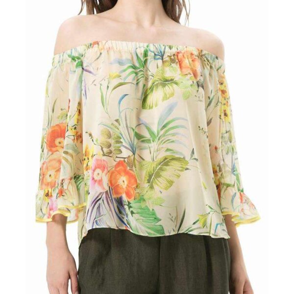 Carmenbluse, gelb-bunt