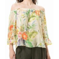 Carmenbluse, gelb-bunt