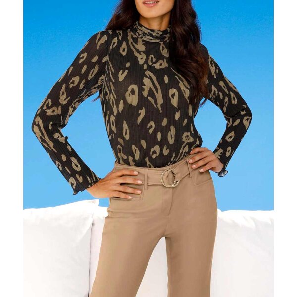Designer-Plisseeshirt, schwarz-braun