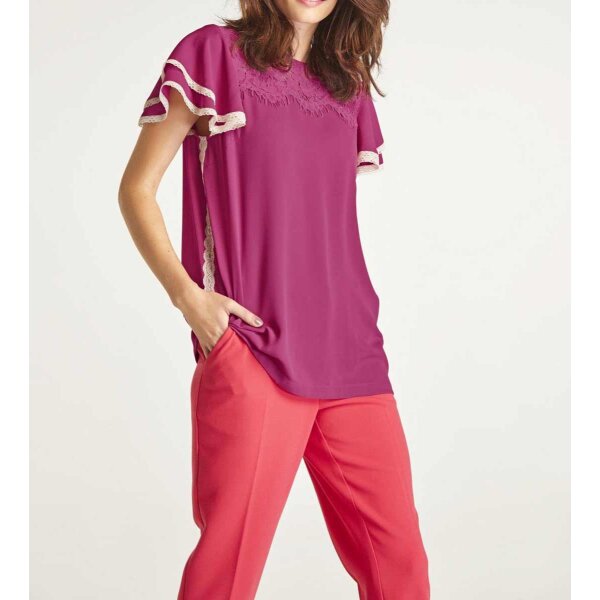Blouse with lace, cyclam-ecru