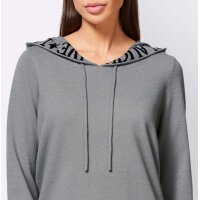 Designer hooded sweater with writing, grey