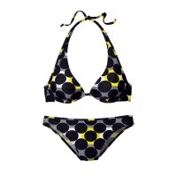 Bügelbikini, schwarz-gelb, E-Cup