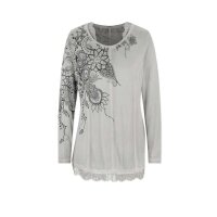Designer-Druckshirt m. Spitze, hellgrau