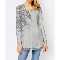 Designer-Druckshirt m. Spitze, hellgrau