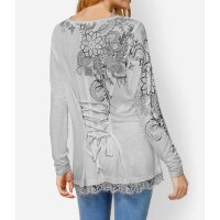 Designer-Druckshirt m. Spitze, hellgrau