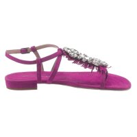Velour leather sandal with strass, pink