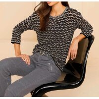 Designer-Pullover in Häkel-Optik, schwarz-sand