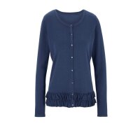 Fine knit cardigan with ruffles, blue
