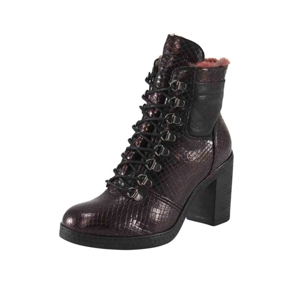 Leder-Stiefelette m. Warmfutter, bordeaux-metallic